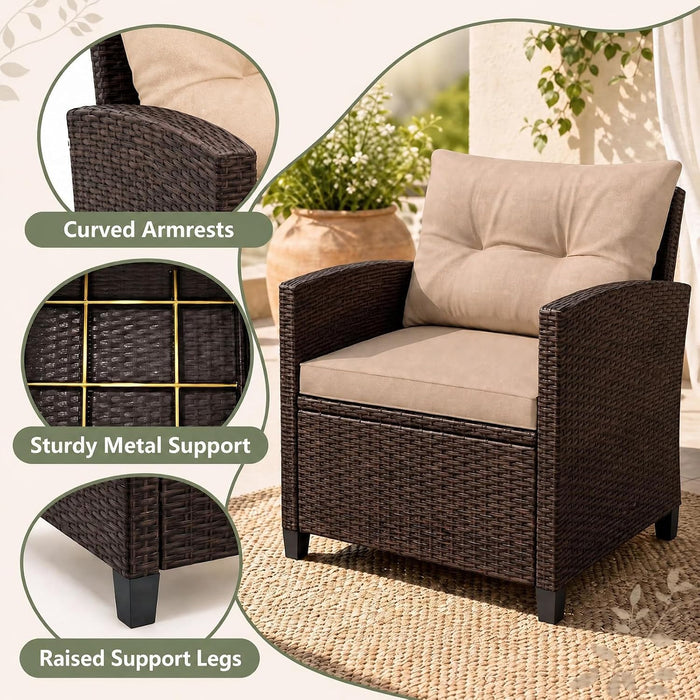 3PCS Wicker Patio Furniture Set with Cushions for Balcony and Porch