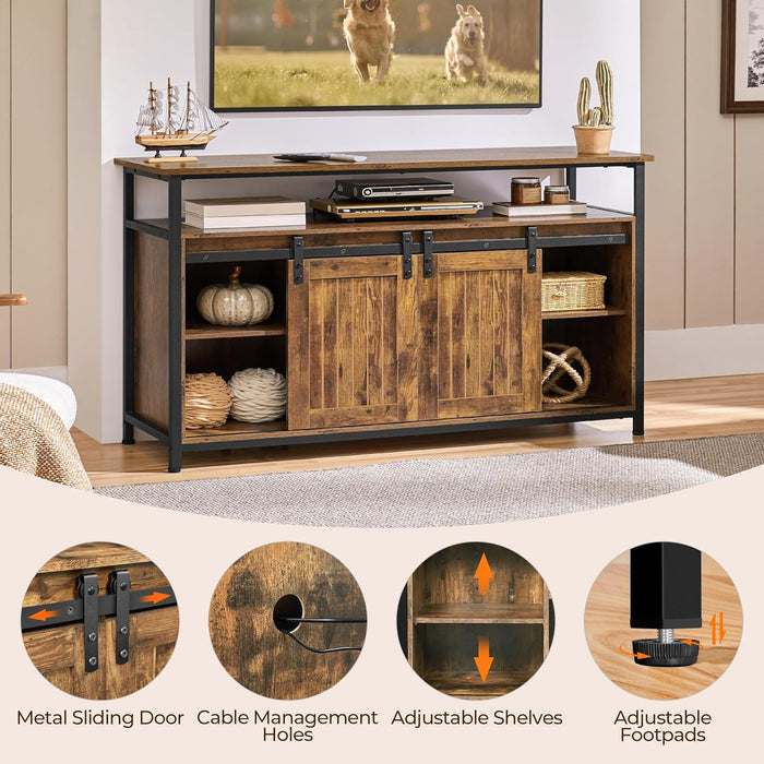 TV Stand for 65 Inch TV, Farmhouse Entertainment Center with Storage, Wood Tall TV Stands for Living Room with Sliding Barn Doors, Rustic Brown
