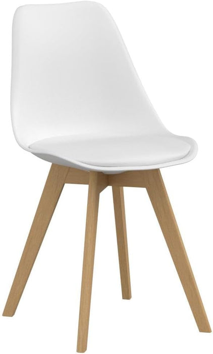 Set of 2 Modern Style Chair Dining Chairs, Shell Lounge Plastic Chair with Natural Wood Legs (White)