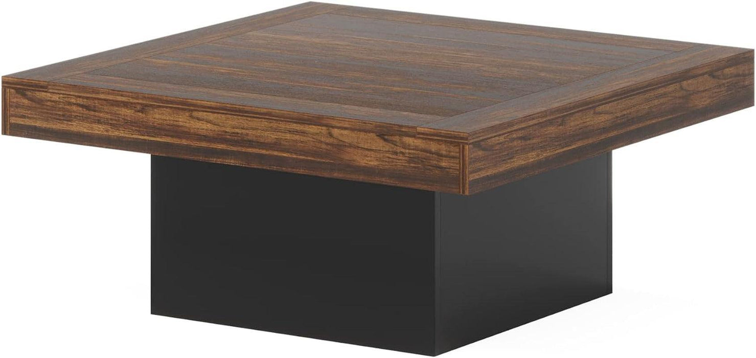 Coffee Table Square LED Coffee Table Engineered Wood Low Center Cocktail Tables for Living Room (Rustic Brown+Black)