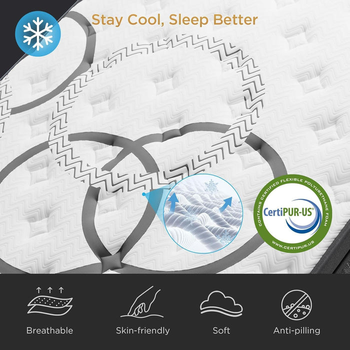 Queen Mattress 14 Inch Hybrid Mattress Euro Top Medium Firm for Back & Lumbar Support [New Version], 365 Night Trial, Individual Pocket Spring for Motion Isolation & Pressure Relief
