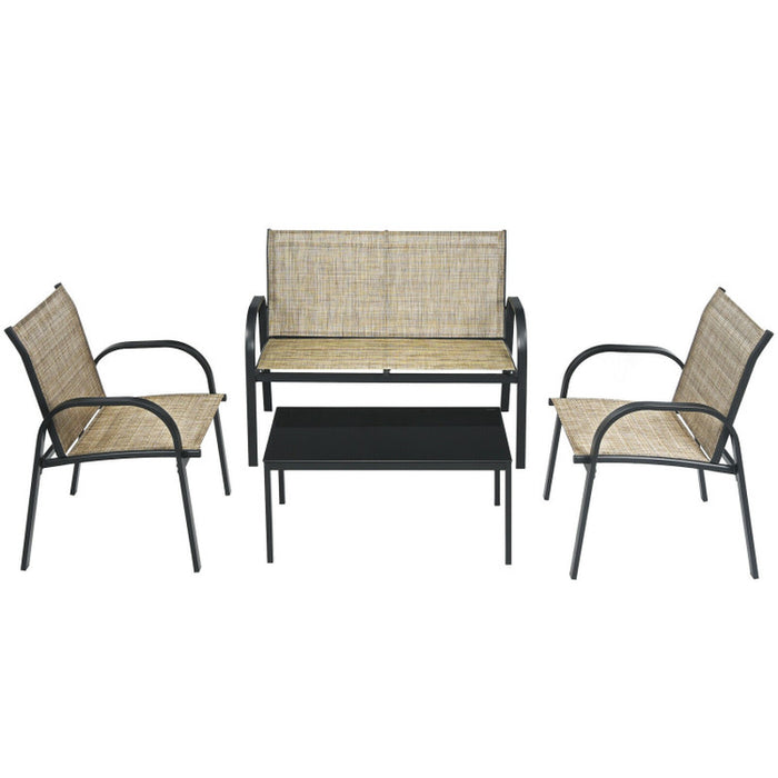 4 Pieces Patio Furniture Set with Glass Top Coffee Table