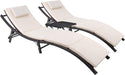 Patio Chaise Lounge Sets Outdoor Rattan Adjustable Back 3 Pieces Cushioned Patio Folding Chaise Lounge with Folding Table (Beige)