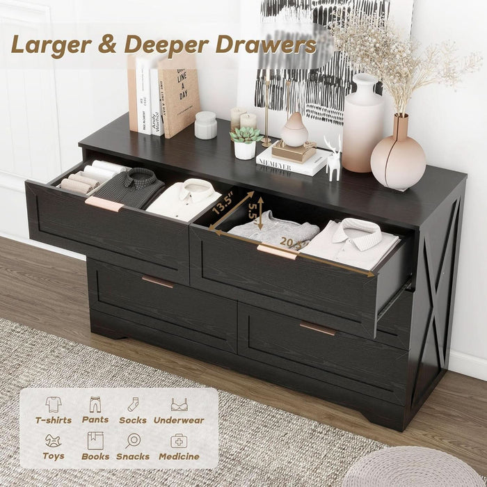 Modern 6 Drawer Dresser for Bedroom, Dresser Chest of Drawer with Large Drawers & Golden Handles, Wooden Dressers Drawer Storage Unit for Bedroom, Living Room, Closet (Black)