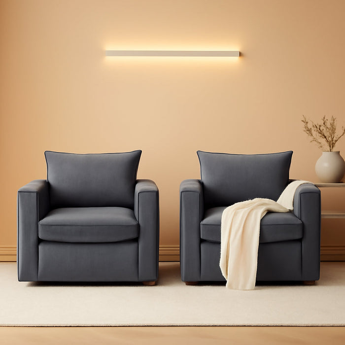 Swivel Accent Chair Set of 2, 34 Inches Wide Upholstered Arm Chair with Plump Back Pillow, Modern Sofa Living Room Chair for Bedroom, Corner, Reading Nook-Grey