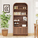 Walnut 70-Inch Freestanding Arched Bookcase Fluted Drawer