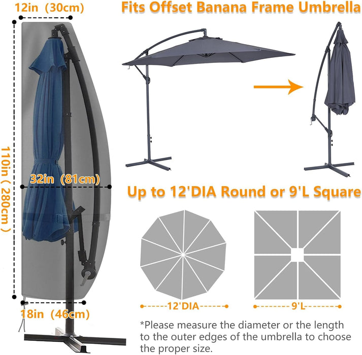 Umbrella Covers for Outdoor Umbrellas 9Ft to 12Ft, 420D Patio Waterproof Parasol Umbrella Cover for Cantilever Offset Banana Umbrella with Zipper for Anti-Uv Rain Wind Dust (Black)