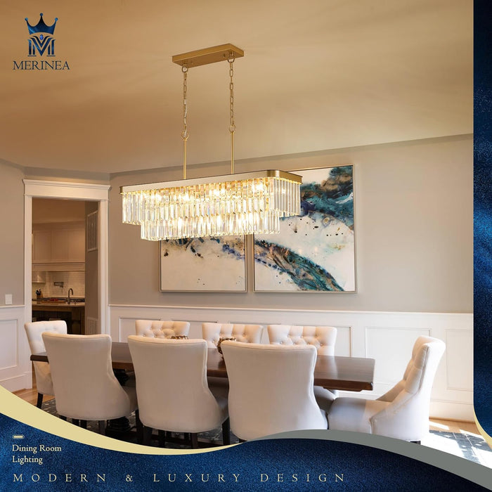 Gold Crystal Chandelier 11 Lights Rectangular Fixture