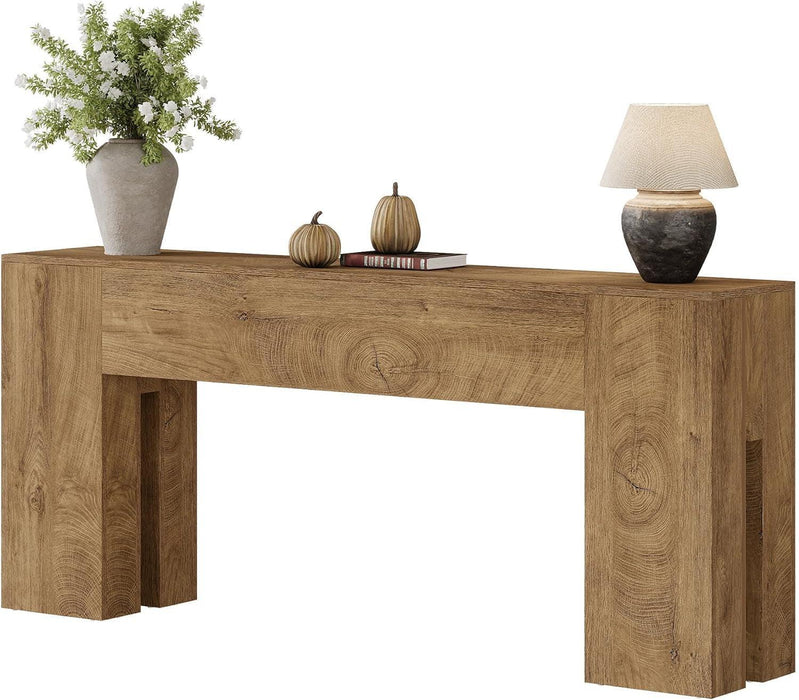 71-Inch Long Console Table for Entryway, Farmhouse Sofa Console behind Couch, Entry Table for Hallway, Foyer, Living Room, Burlywood