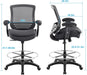 400Lbs Mid Back Mesh Ergonomic Drafting Chair Big Adjustable Foot Ring Height Adjustable Armrest (Black) ﻿