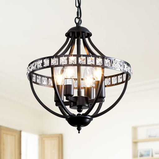 Black Crystal Chandelier 4 Light Pendant Farmhouse