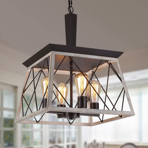 Farmhouse Vintage Chandelier, Rustic Pendant Light,Industrial Hanging Light Fixture for Dining Room Kitchen Island,Wrought Iron,Orb+Oak White 4 Lights E26 UL Listed