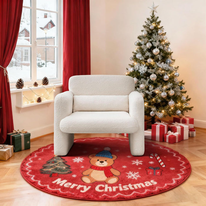33.86" Accent Chairs, Modern Sherpa Fabric Armed Chair Comfy Upholstered Armchair Leisure Single Sofa Chair with a Waist Pillow for Bedroom, Office and Living Room