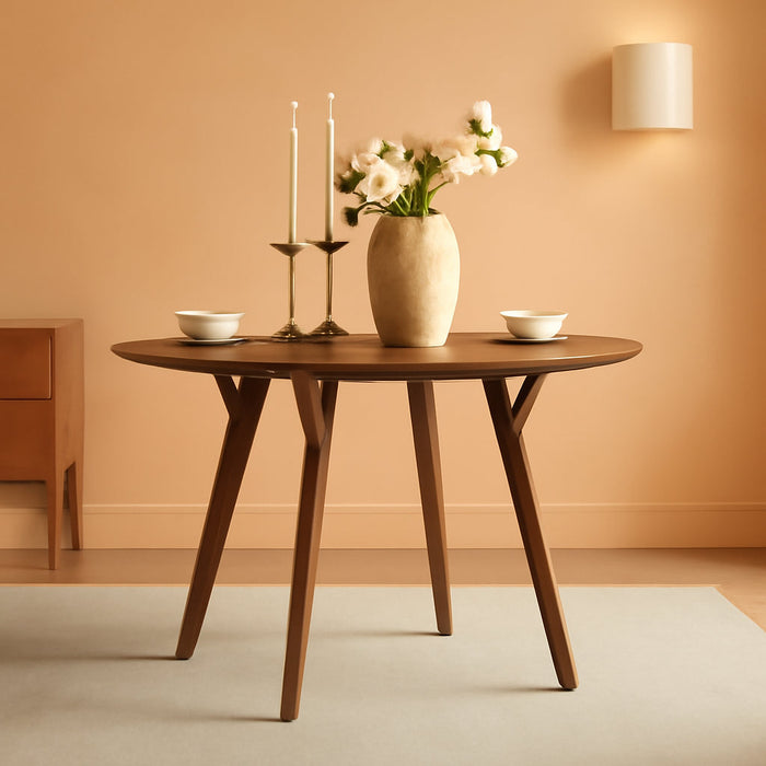 round Dining Table for 4, 45” Solid Wood Kitchen Table, Small Dinner Coffee Writing Table for Kitchen Dining Room, save Space, Walnut