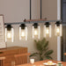 Dining Room Light Fixture 5-Light Kitchen Island Lighting with Adjustable Rods, Farmhouse Decor Black Metal & Wood Chandelier with Seeded Glass Shade, Island Lights for Kitchen