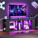 55" TV Stand for up to 65" Tvs with RGB LED Lights, Built-In Power Outlet, Adjustable Glass Shelves & Open Storage, Modern Media Console for Living Room & Game Room, Black MDS05UDBB