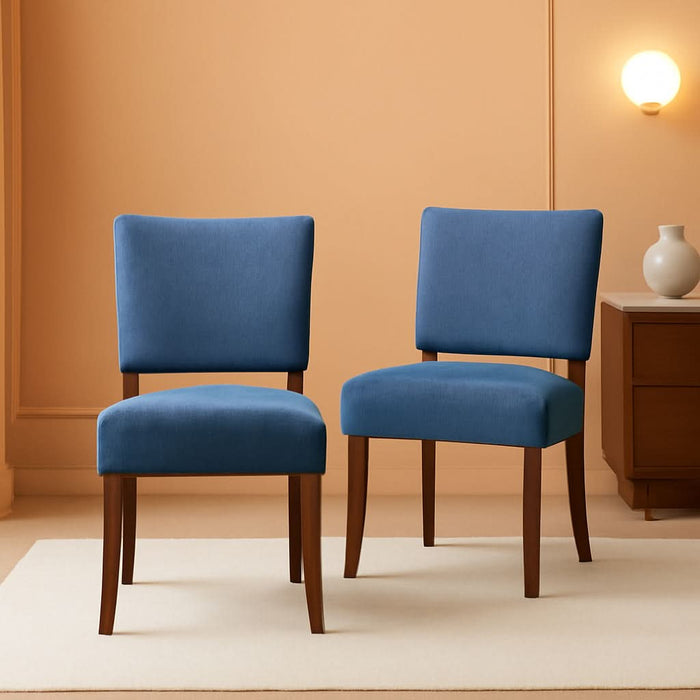 Upholstered Dining Chairs Set of 2, Fabric Kitchen Chairs with Padded Seat & Back, Solid Wood Legs, Modern Simple Dining Room Chairs for Kitchen, Dining Room, Living Room, Blue