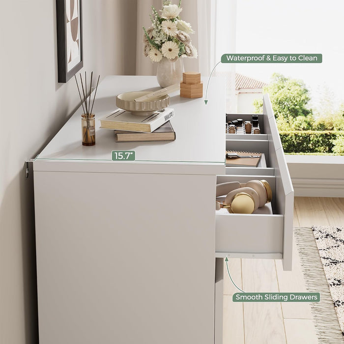 Modern White 7 Drawer Dresser for Bedroom, Simply Chest of Drawers, Wood Storage Dresser with Deep Drawers for Living Room Hallway Entryway, White