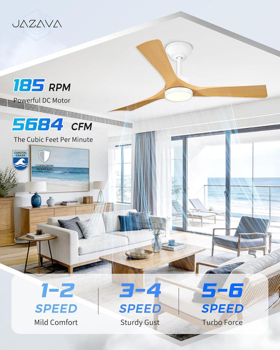 52'' Coastal Grade White Ceiling Fan with Light and Remote, Corrosion Resistant Indoor Outdoor Fan, Quiet Reversible Motor, 3CCT Dimmable LED, ABS Blade Fan for Living Room, Patio, ZCCF08WY-52