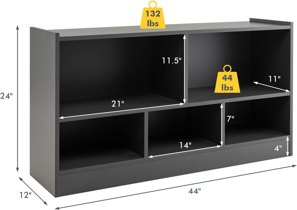 5 Cube Bookcase, 2 Tier Wooden Storage Open Bookshelf, Multipurpose Display Storage Cabinet for Living Room, Bedroom, Hallway, Kid'S Playroom, Reading Nook (Grey)