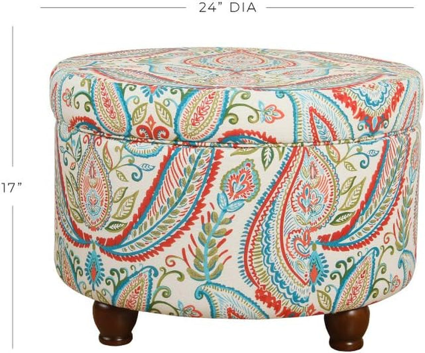 Home Decor | Upholstered round Storage Ottoman | Ottoman with Storage for Living Room & Bedroom, Bold Paisley