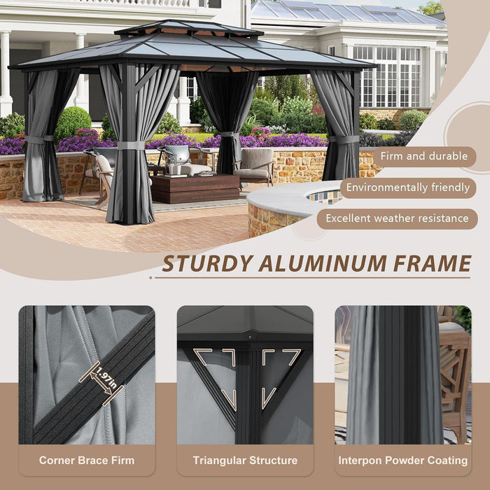 12x14ft Gray Hardtop Gazebo UVProtected Patio Outdoor