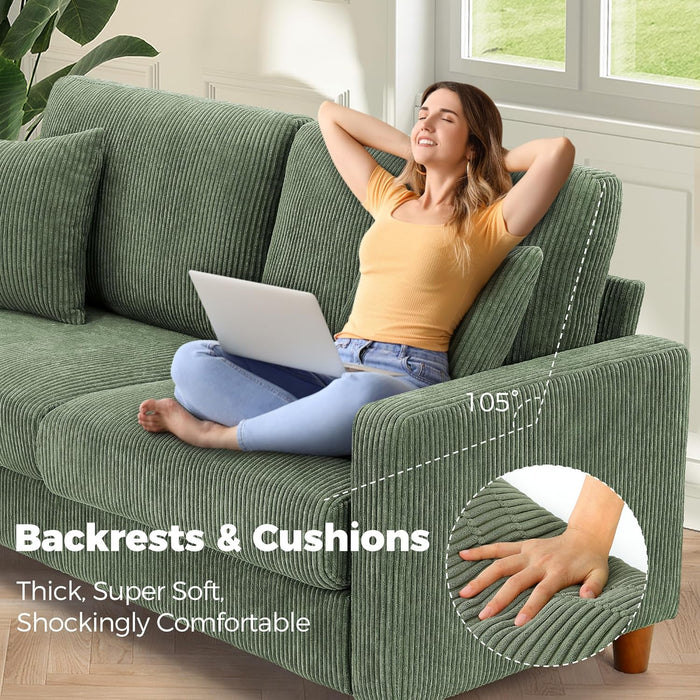 70In Emerald Corduroy Oversized Cushioned ThreeSeater Sofa