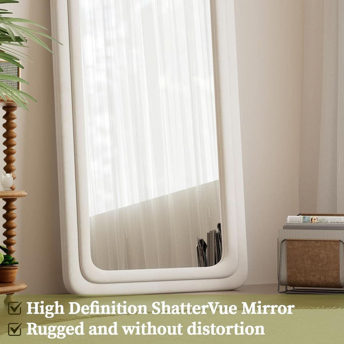 71"X32" Arched Mirror Full Length, Full Body Freely Standing Mirror, Flannel Floor Mirror with Stand for Bedroom, Living Room, Hanging or against the Wall, White