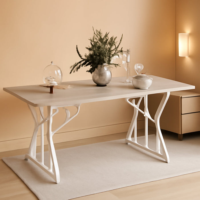 63"-47" Expandable Dining Table for 4-6 People, Farmhouse Extendable Dining Room Table with Heavy Duty Metal Trestle Base, Rectangle Kitchen Table, Distressed Gray