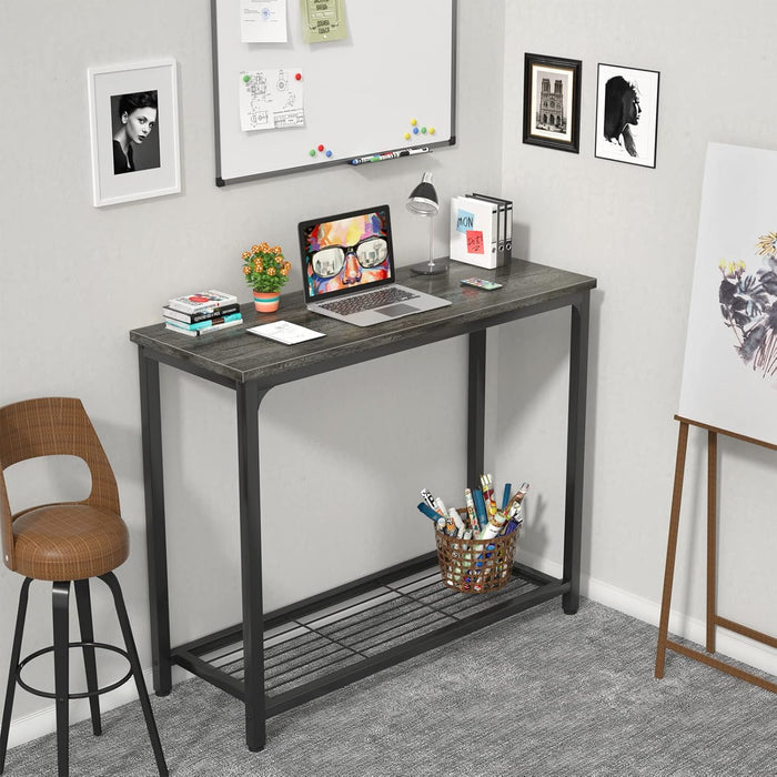 Console Table Sofa Table with Mesh Shelves, 2 Tier Entryway Table Foyer Table for Entryway, Front Hall, Hallway, Sofa, Couch, Living Room, Coffee Bar, Kitchen, Grey, 32 Inch