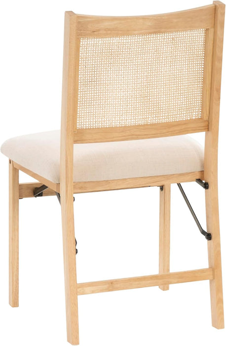 Kasi Beige Rattan Cane Folding Foldable Dining Side Chair, Natural