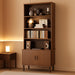 71" Tall Bookshelf with Cabinet, 5 Tier Fluted Bookcase Walnut | with Sliding Door, Adjustable Display Shelf, Free Standing Cube Storage Organizer, Wood Shelving Unit Living Room & Office