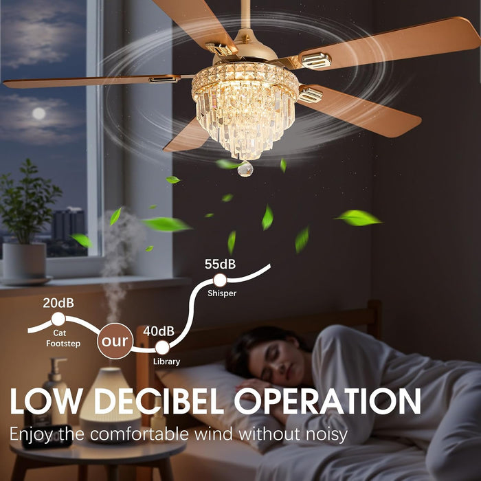 52" Crystal Chandelier Ceiling Fan with Lights - (Modern, Gold)