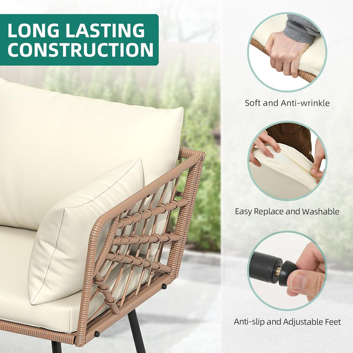 4PCS Patio Furniture Set L Shape Outdoor Couch with 2-Tier Coffee Table and Thick Cushions Patio Conversation Set Rattan Sectional Sofa Boho Outdoor Furniture Set with 5 Seater for Backyard