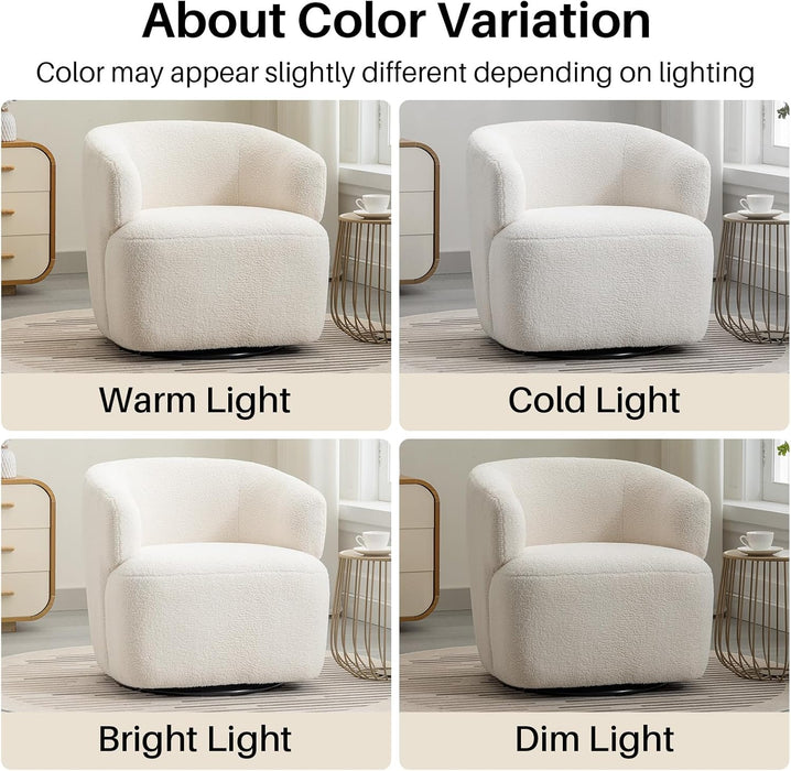 Swivel Accent Chair, Sherpa Teddy Barrel Chair for Living Room, Cozy round Boucle Arm Chair, Metal Base for Club Nursery Bedroom, Beige Cream White
