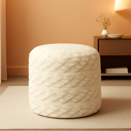 Beige round Faux Fur Ottoman Pouf - 20X15 Inch Storage Foot Stool Cushion for Living Room & Bedroom Decor