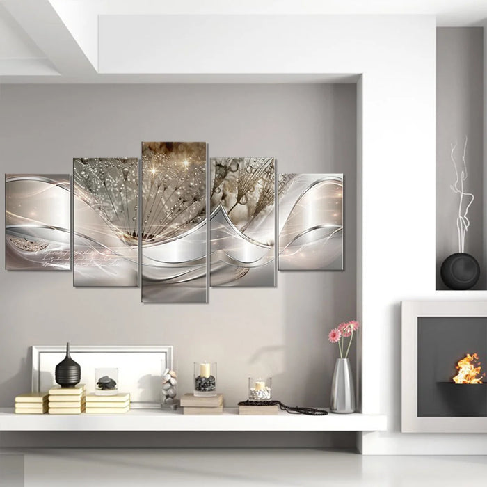 Abstract Wall Art Painting - 5 Pieces Wall Art Canvas - Flowing Water Droplets Abstract Flower Wall-Art Canvas Background Canvas Paintings Ready to Hang for Home Decorations Wall Decor