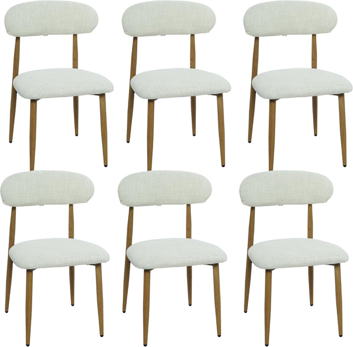 Modern Upholstered Dining Chairs Set of 6, Mid-Century Metal Frame with Wood Grain, Linen Fabric Side Chair for Kitchen Dining Room, 350Lbs Capacity, Beige