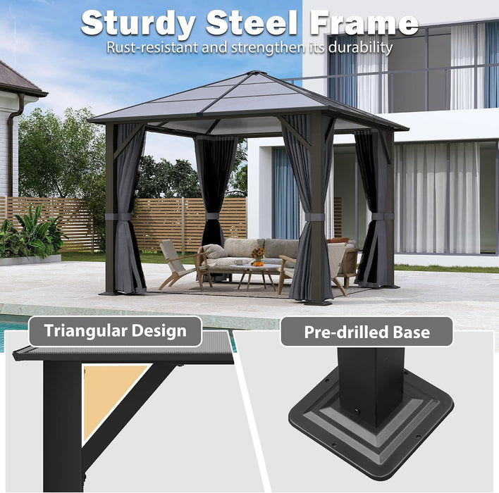 10x10 Ft Outdoor Gazebo Polycarbonate Roof SteelFrame