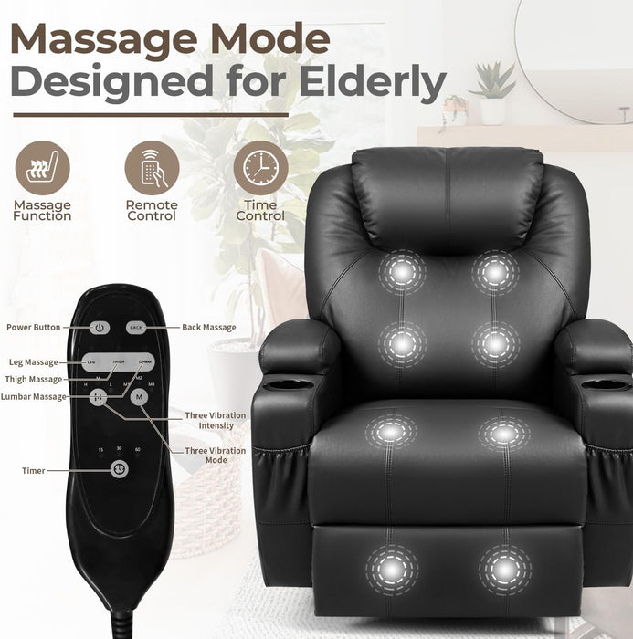 Leather Rocking Recliner with Massage and Heat