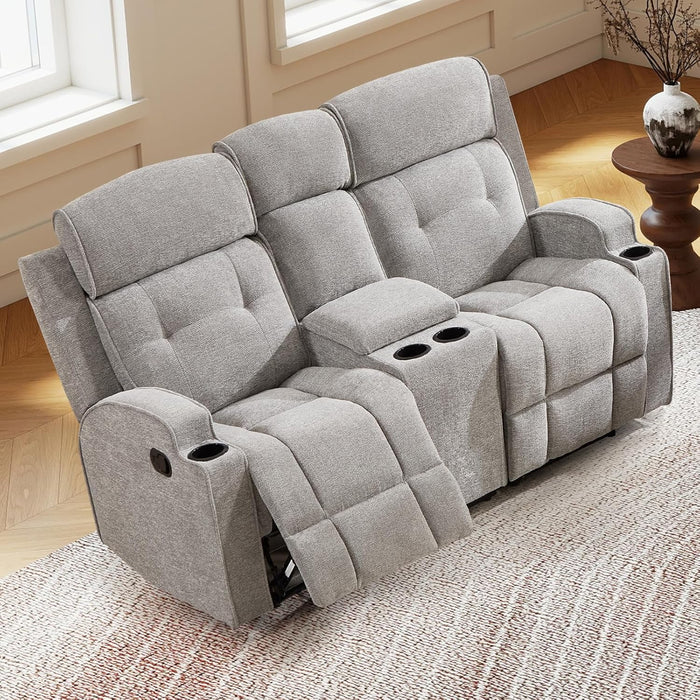 CAMMOV 67" Manual Loveseat Recliner Sofa, Wall-Hugger 2 Seat Reclining Loveseat Couches with 2 Concealed Cup Holders, Hidden Storage, Chenille Fabric Reclinable Sofa for Living Room, Light Grey