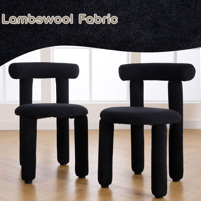 Black Modern Dining Chairs Set of 2 Barrel Boucle Dining Room Chairs Upholstered Sherpa Kitchen Chairs Small Cute