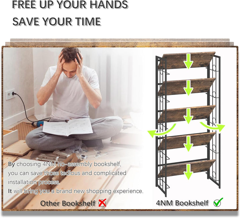 Foldable IndustrialGrade 59 Inch Bookshelf No Assembly