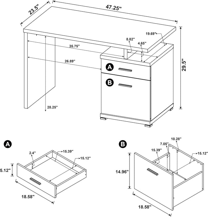 Home Furnishings - Irving - Engineered Wood - 47-Inch 2-Drawer Computer Desk with File Cabinet, Rectangular Desk with Smooth Top, and Plastic Glides - Home Office - Cappuccino - 800109
