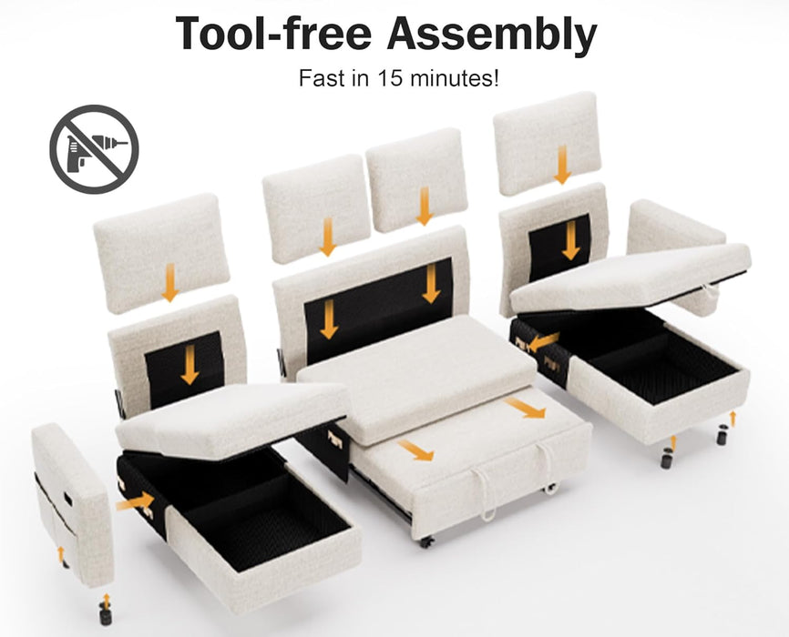 105Inch UShaped SectionalSofa With Pullout Bed Beige