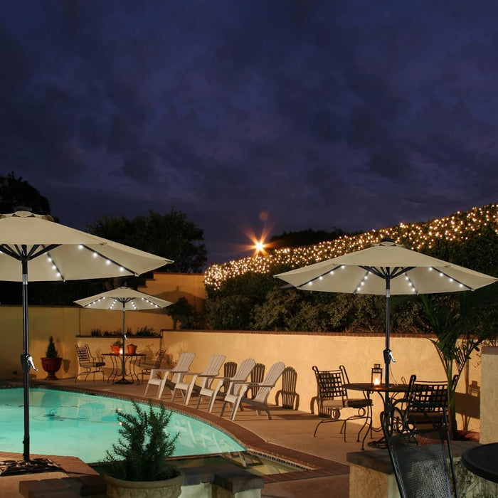 9Ft Patio Umbrella with Solar Lights, Khaki