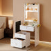 Make up Vanity Desk with Mirror and Lights, White Vanity Table Set with Charger Station,Girls Small Vanity and Storage Chair