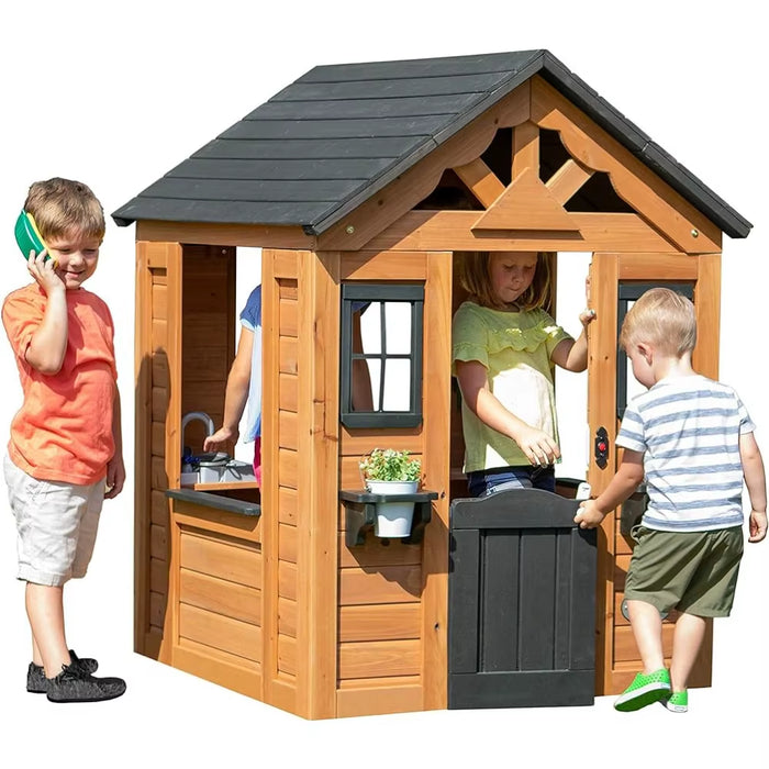 Sweetwater All Cedar Wooden Playhouse, Light Brown Home Garden Buildings