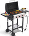 Propane Gas Grill with Folding Side Tables, 3-Burner Gas Grill with Cast Iron Grates and Stainless Steel Griddle Pan, Outdoor BBQ Grill Portable with Wheels 30000 BTU Output