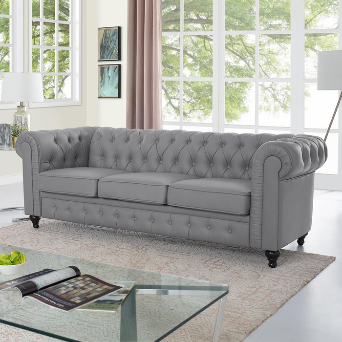Chesterfield Sofa Set 3 Piece Muebles Para La Sala Juegos Living Room Set Modern Furniture Leather Sofa Set Couches for Living Room Furniture Sets Couch Sets for Living Room 3 Piece - Gray